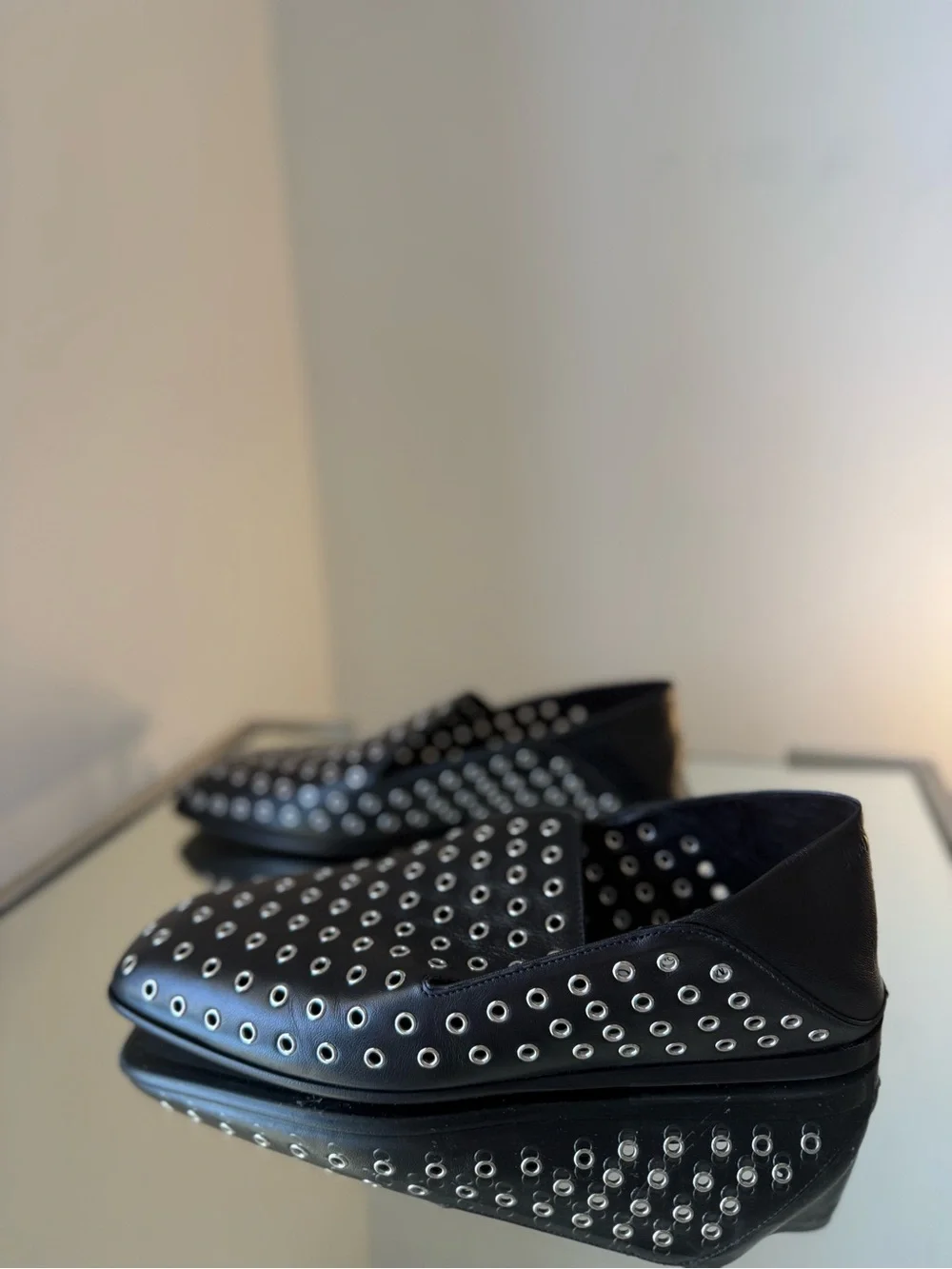 Jimmy Choo Eliot Slipper Black Metallic Nappa Leather Slippers with Eyelets